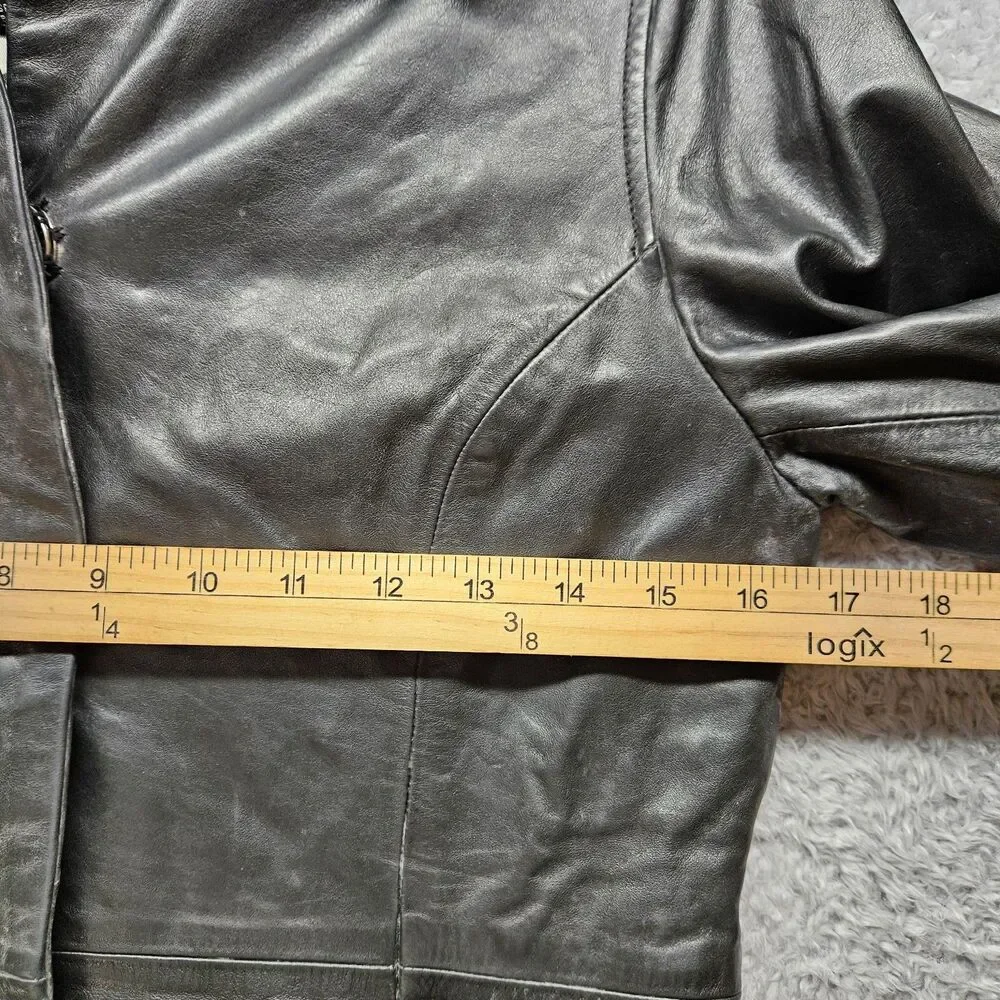 Coach Womens Black Leather Jacket Size XS Mid Length